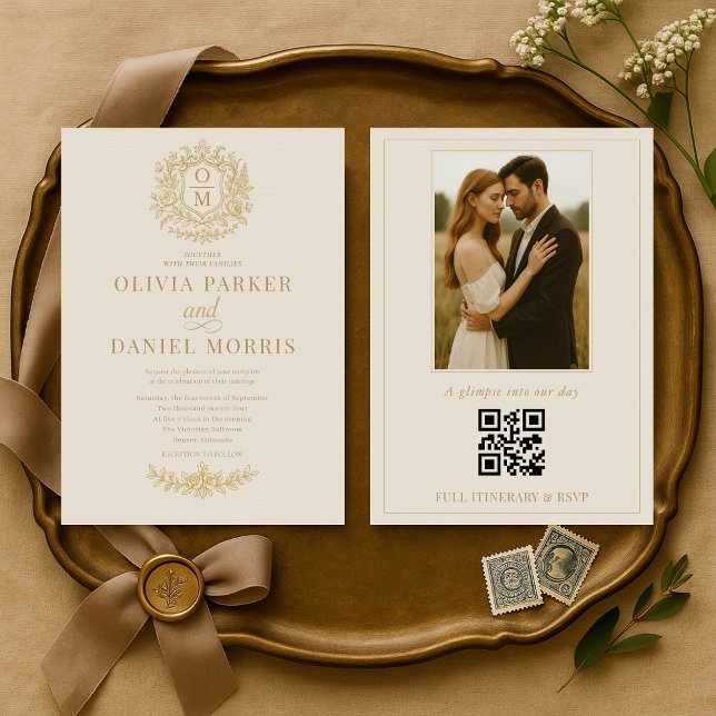 Invitación Elegant French Victorian Photo QR Code Wedding (Subido por el creador)