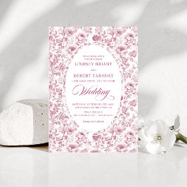 Invitación Elegant Fuchsia Dusty Pink Toile Roses Wedding  