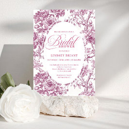 Invitación Elegant Fuchsia Toile Roses Bridal Shower Invite