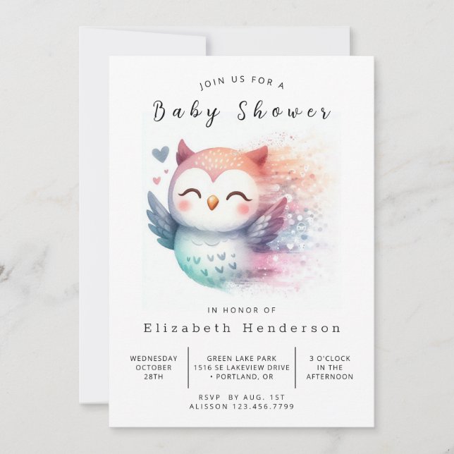 Invitación Elegant Fun Owl Baby Shower (Anverso)