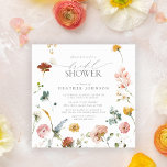 Invitación Elegant Garden Flowers Watercolor Bridal Shower<br><div class="desc">Our bestselling Zazzle bridal shower invitations just got a trendy new upgrade! Announcing our Elegant Garden Flowers Wildflower Floral Bridal Shower Invitation. A petite, square invitation designed to impress with airy watercolor garden flowers in shades of dusty blue, pink, gold, white and scarlet. Classic elegance with a modern twist, incorporating...</div>