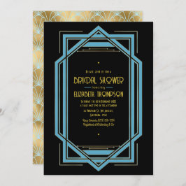 Invitación Elegant Gatsby Art Deco Blue & Gold Bridal Shower