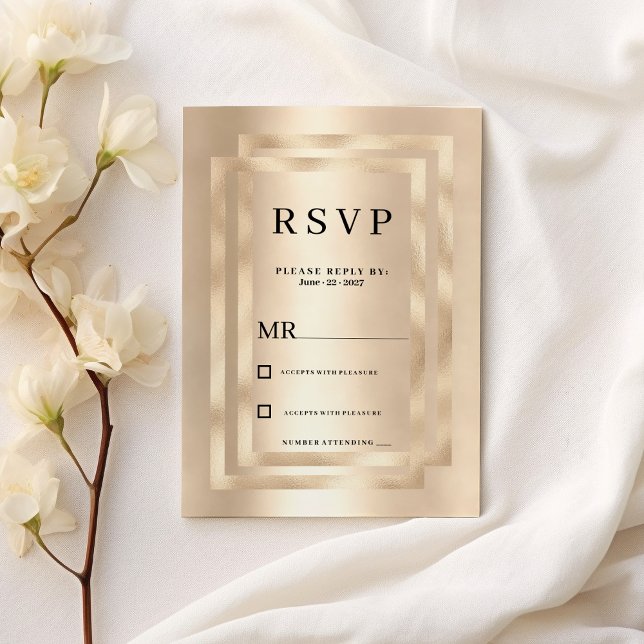 Invitación Elegant geometric champagne gold glam RSVP  (Elegant geometric champagne gold glam RSVP)