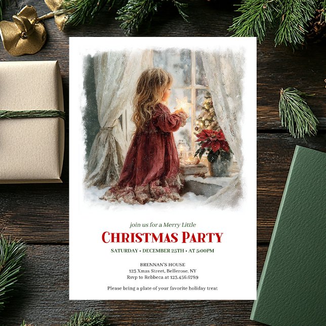 Invitación Elegant girl awaits Santa editable holiday invite (Elegant girl awaits Santa editable holiday invitation)