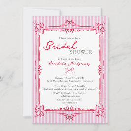 Invitación Elegant Glam Frame & Pink Stripes Bridal Shower