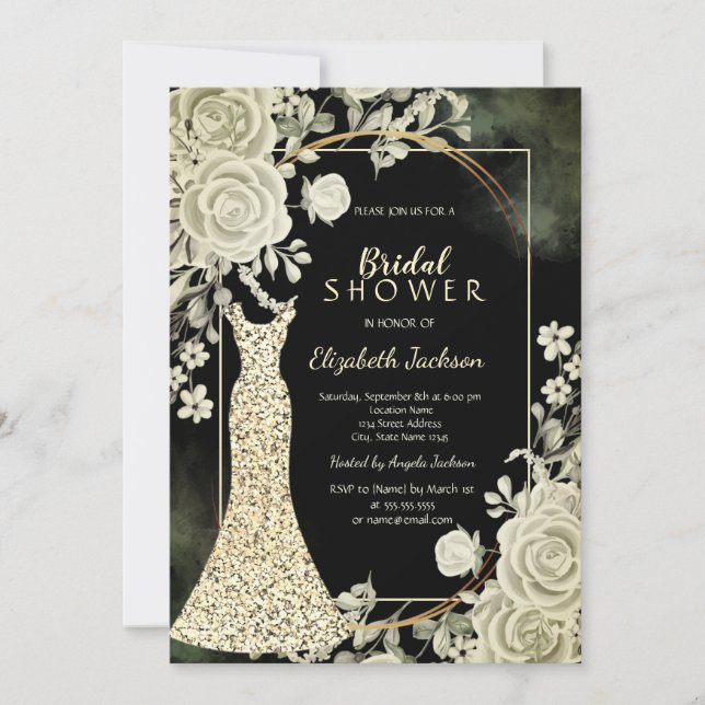 Invitación Elegant Glitter Dress Roses Bridal Shower  (Anverso)