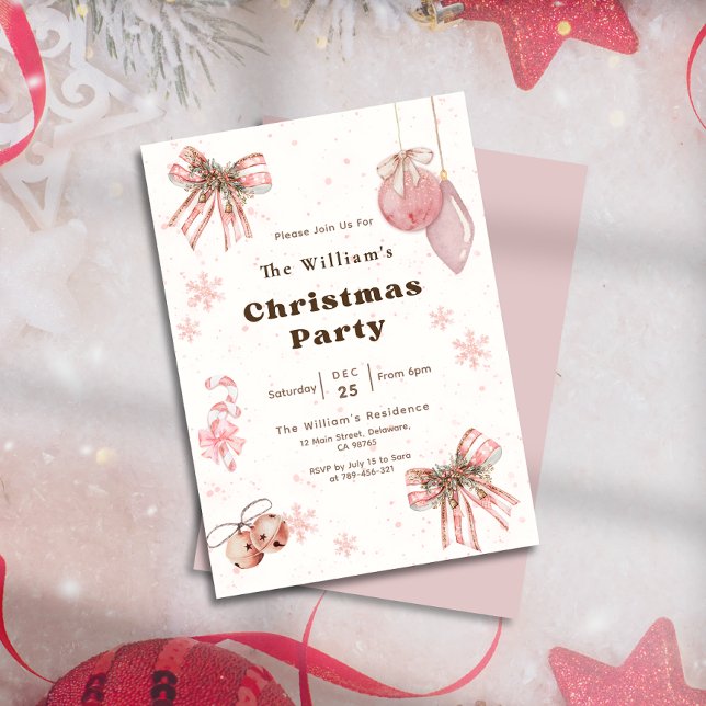 Invitación Elegant Glitter Pink Coquette Christmas Party (Elegant Glitter Pink Coquette Christmas Party Invitation)