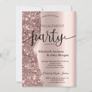 Invitación Elegant Glitter Script de Compromiso en Rosa Dorad