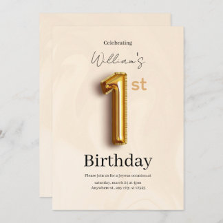 Invitación Elegant Gold 1st Birthday Invite, Minimalist Boy 