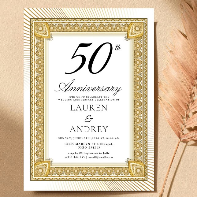 Invitación Elegant  Gold 50th Wedding Anniversary (Subido por el creador)