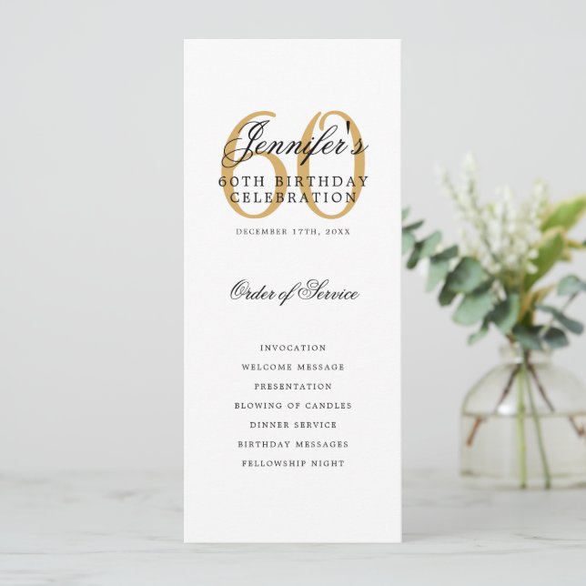 Invitación Elegant Gold 60th Birthday Party Program Menu (Anverso de pie)
