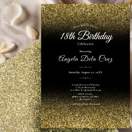 Invitación Elegant Gold and Black Glitter 18th Birthday Debut