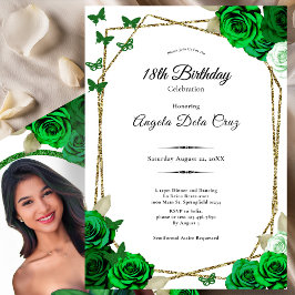 Invitación Elegant Gold and Green Rose 18th Birthday Debut 