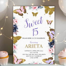 Invitación Elegant gold and pink butterfly birthday invitatio