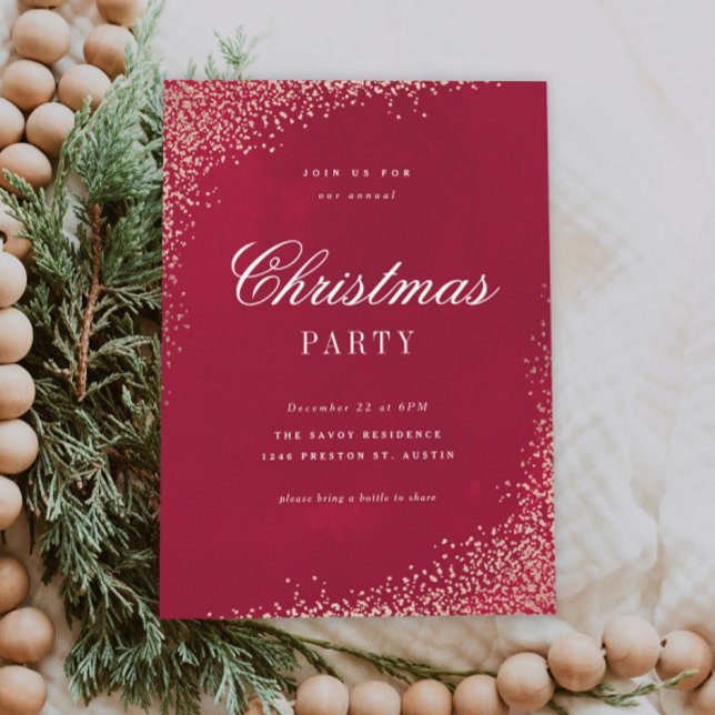 Invitación Elegant Gold and Red Christmas Party (Elegant red Christmas party invitations.)