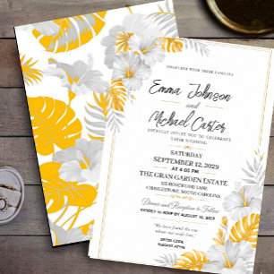 Invitación Elegant Gold and Silver Tropical Floral Luxury Hib