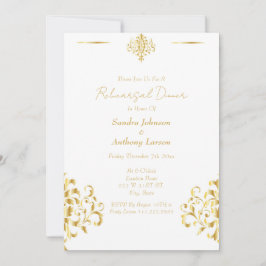 Invitación Elegant Gold and White Damask Wedding Rehearsal