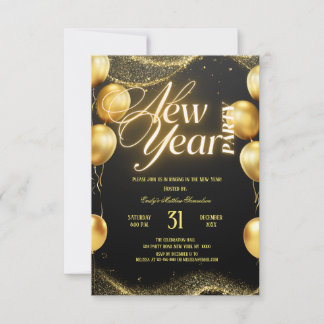 Invitación Elegant Gold Balloons New Year Party