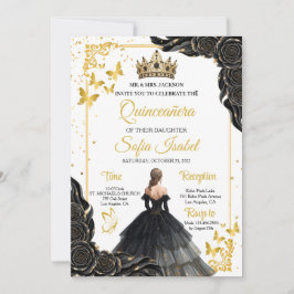 Invitación Elegant Gold Black Royal Quinceañera Invite