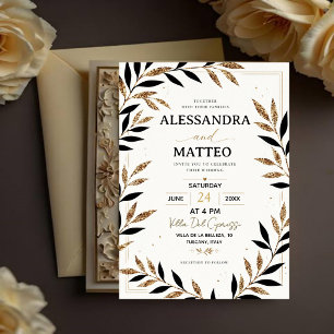 Invitación Elegant Gold Botanical Black and Gold FloralLuxury