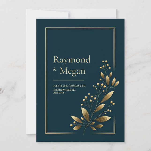 Invitación Elegant Gold Botanical Leaf Wedding (Anverso)