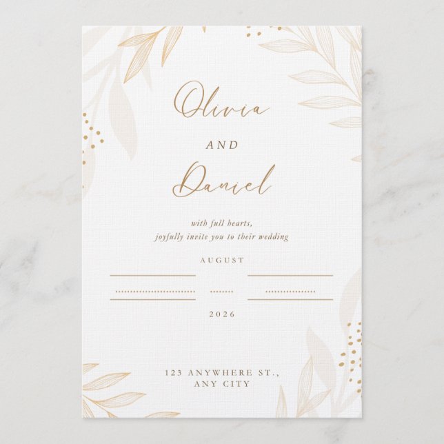 Invitación Elegant Gold Botanical Wedding Invitation | Editab (Anverso)
