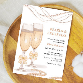 Invitación Elegant Gold Bow Pearls and Prosecco Bridal Shower