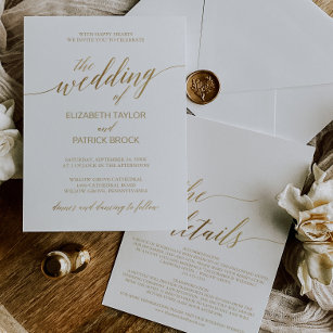 Invitación Elegant Gold Calligraphy   Details on Back Wedding