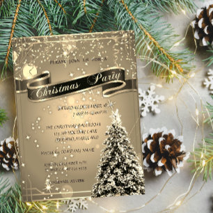 Invitación Elegant Gold, Compañía del Árbol de Navidad, Fiest