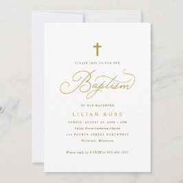 Invitación Elegant Gold Cross Script Calligraphy Baptism
