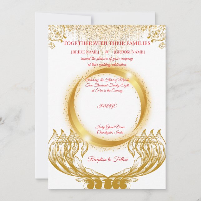 Invitación Elegant Gold Design Wedding Invitation on White (Anverso)