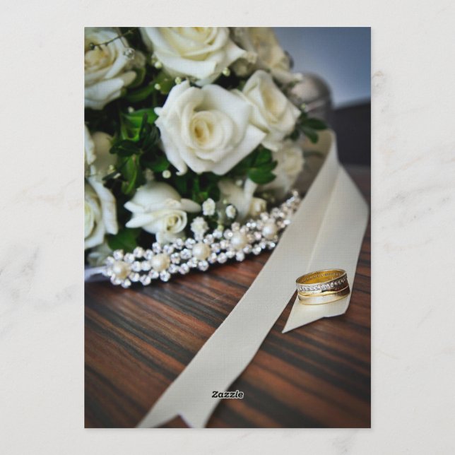 Invitación Elegant Gold Diamond Ring Pearl Bouquet Wedding In (Reverso)