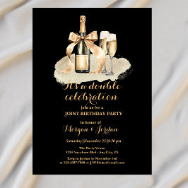 Invitación Elegant Gold Doble Celebración Cumpleaños Conjunto
