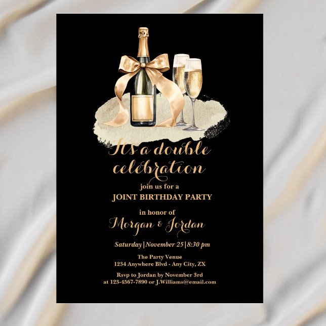 Invitación Elegant Gold Doble Celebración Cumpleaños Conjunto (Subido por el creador)