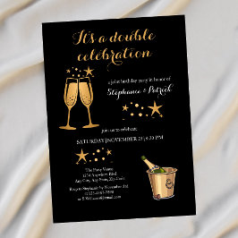 Invitación Elegant Gold Doble Celebración Cumpleaños Conjunto