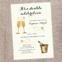 Invitación Elegant Gold Doble Celebración Cumpleaños Conjunto