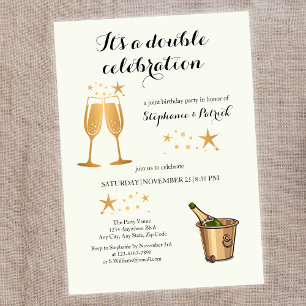 Invitación Elegant Gold Doble Celebración Cumpleaños Conjunto