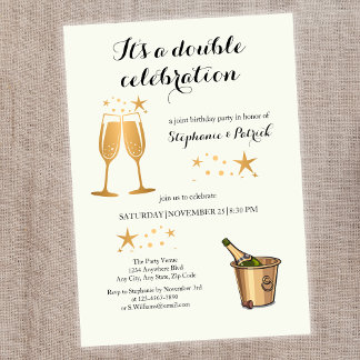 Invitación Elegant Gold Doble Celebración Cumpleaños Conjunto