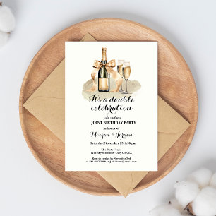 Invitación Elegant Gold Doble Celebración Cumpleaños Conjunto