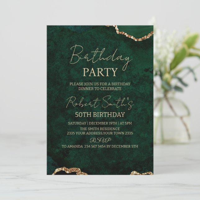 Invitación Elegant Gold Emerald Green Agate 50th Birthday (Anverso de pie)