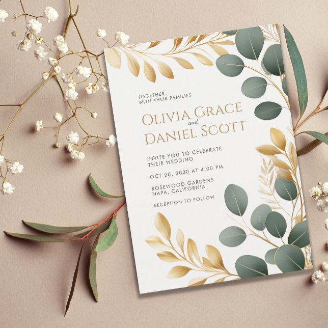 Invitación Elegant Gold Eucalyptus Botanical Wedding (Subido por el creador)