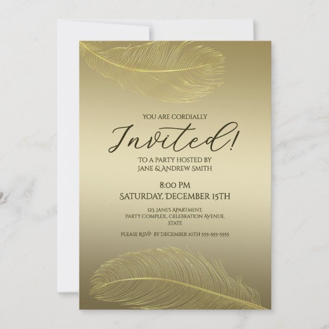 Invitación Elegant Gold Feather Luxury Celebration (Anverso)