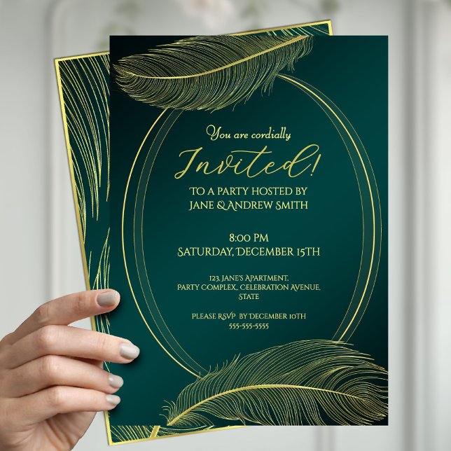 Invitación Elegant Gold Feather Oval Frame Invitation Card On (Subido por el creador)