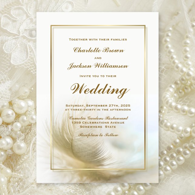 Invitación Elegant Gold Feather Wedding Invitation (Subido por el creador)