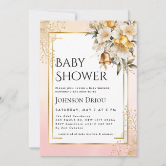 Invitación Elegant Gold Floral Baby Shower Invitation