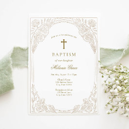 Invitación Elegant Gold Floral Baptism Invitation