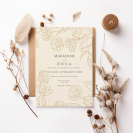 Invitación Elegant Gold Floral Line Art Wedding Invitation