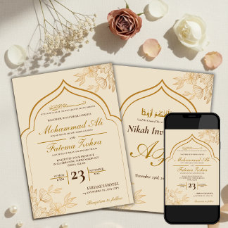 Invitación Elegant Gold Floral Masjid Muslim Wedding Nikah In