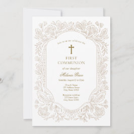 Invitación Elegant Gold Floral Traditional First Communion