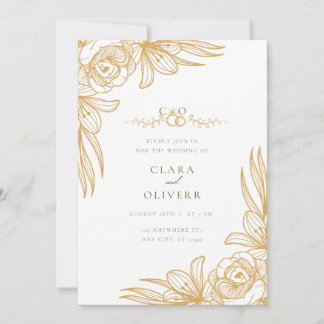 Invitación Elegant Gold Floral Wedding Invitation